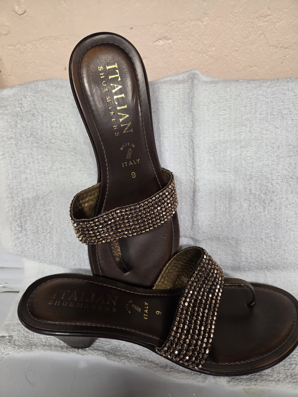 Italian Shoemakers Brown Beaded Slip-On Mules